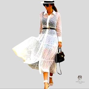 Zara White Polka Dot Sheer Tulle Long Dress S